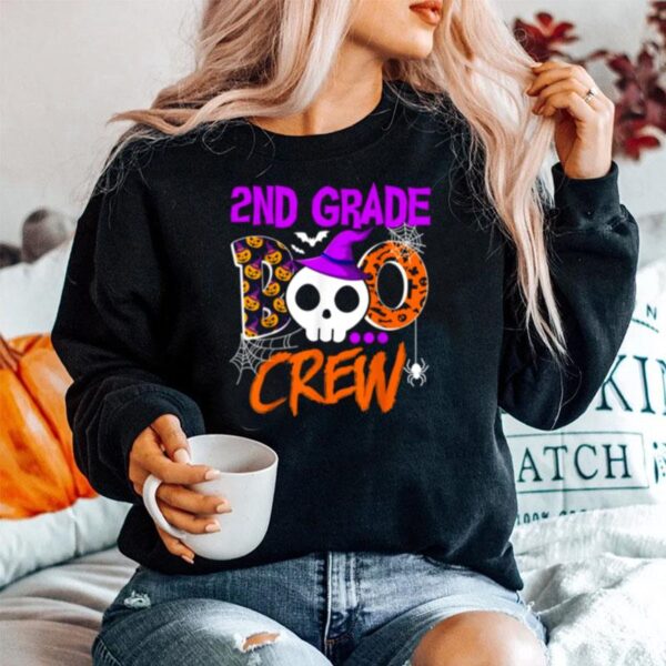 2Nd Grade Boo Crew Funny Skull Halloween Vibes Sweater