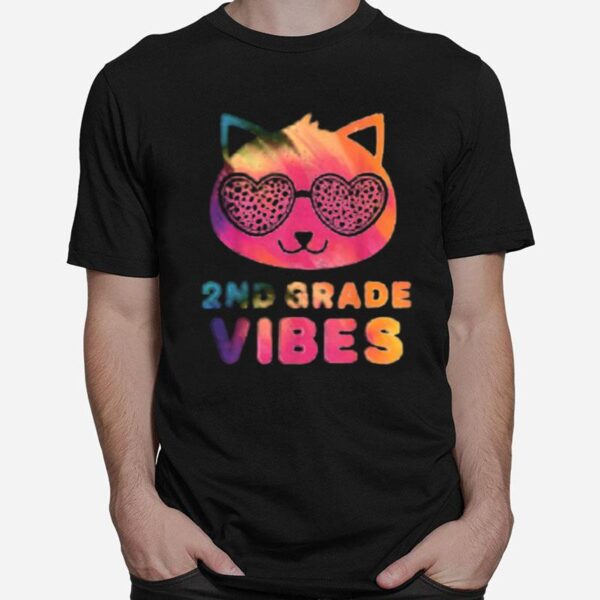 2Nd Grade Vibes Colorful Cat Kitty Girl Leopard Eyes T-Shirt