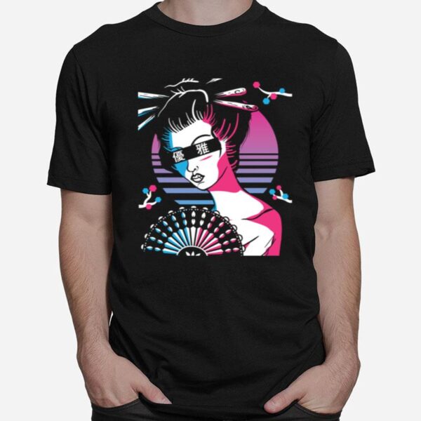 Aesthetic Vaporwave Japanese Fan Geisha Graceful Sunset T-Shirt