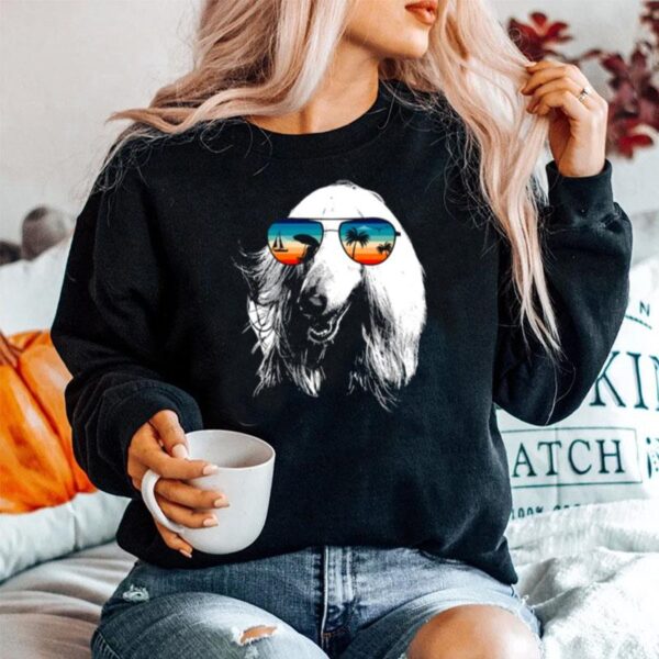 Afghan Hound With Glasses Sunglasses Retro Style Sweater