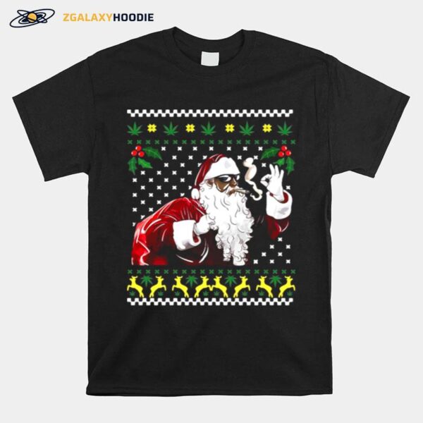 African American Santa Marijuana Weed 420 Ugly Christmas T-Shirt