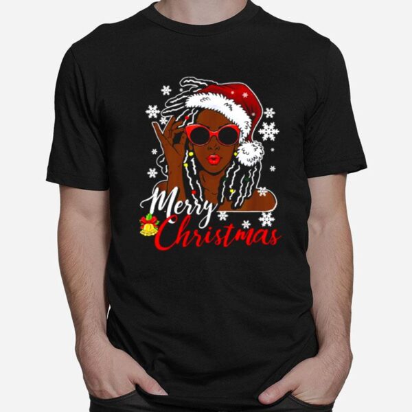 African Black Girl Christmas Santa Claus Merry Christmas T-Shirt