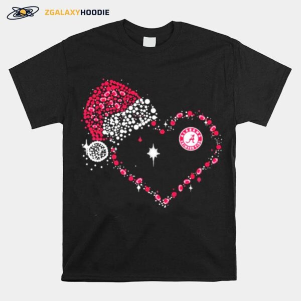 Alabama Crimson Tide Football Heart Snoopy Wear Santa Hat Christmas T-Shirt