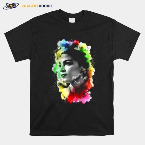 Alexandria Ocasio Cortez Watercolor Painting Art T-Shirt