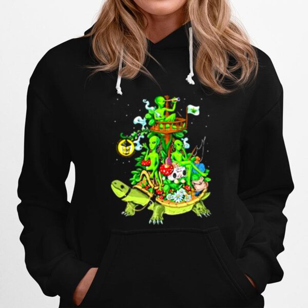 Alien Riding Turtle Smoking Hoodie