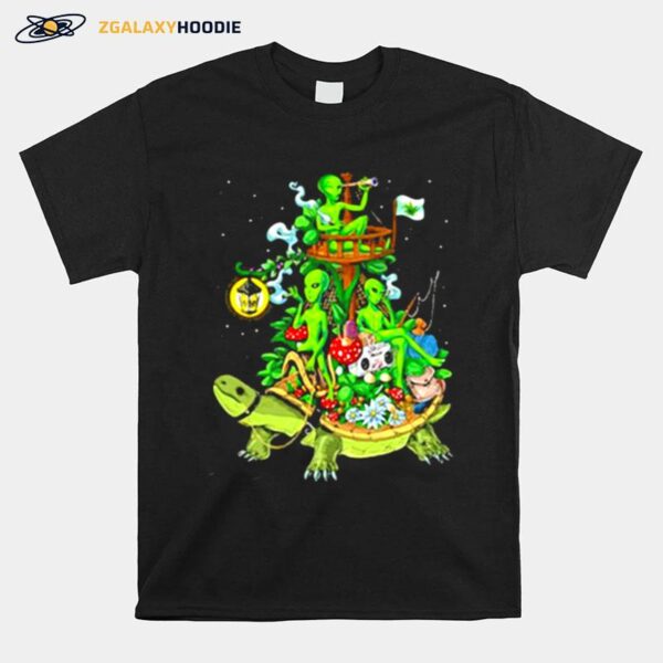 Alien Riding Turtle Smoking T-Shirt