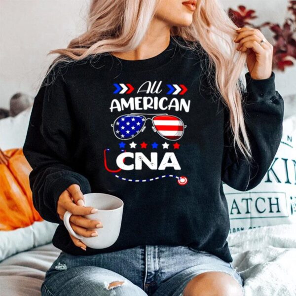 All American Cna Nurse 4Th Of July Patriotic Usa Flag Nursing Sweater