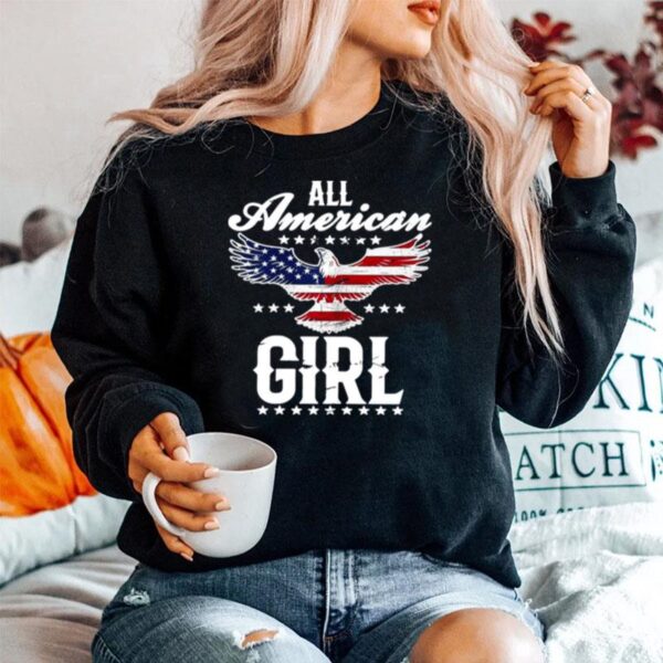 All American Girl 4Th Of July Patriotic Eagle Flag Sweater