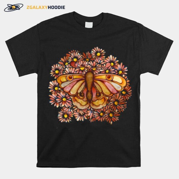 Autumn Daisy Moth Art Fall Autumn Moth Brown T-Shirt