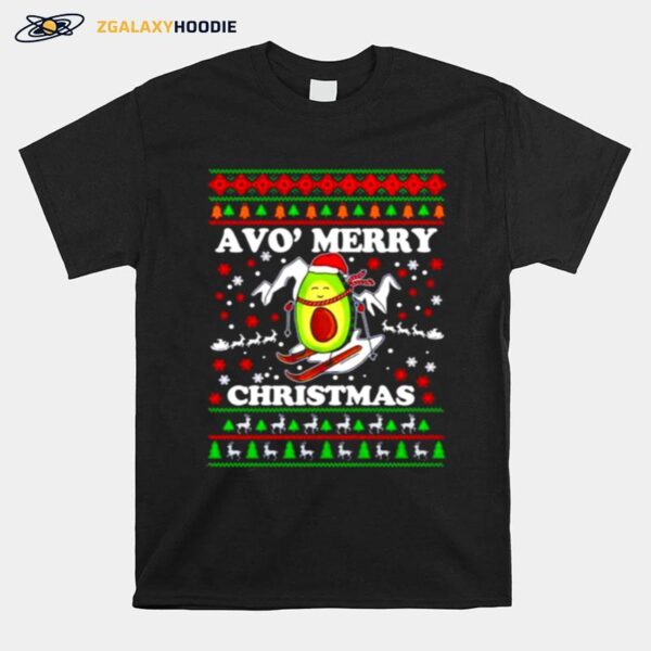 Avocado Snow Slide Merry Christmas T-Shirt