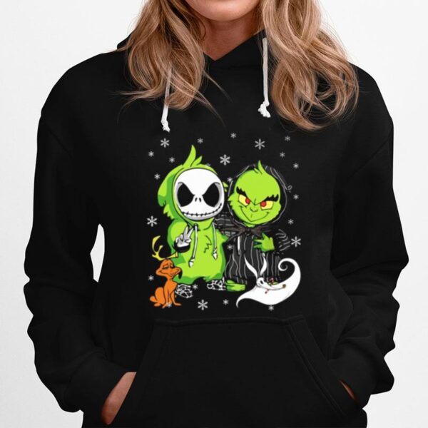 Baby Grinch And Baby Jack Skellington With Boo Christmas Hoodie