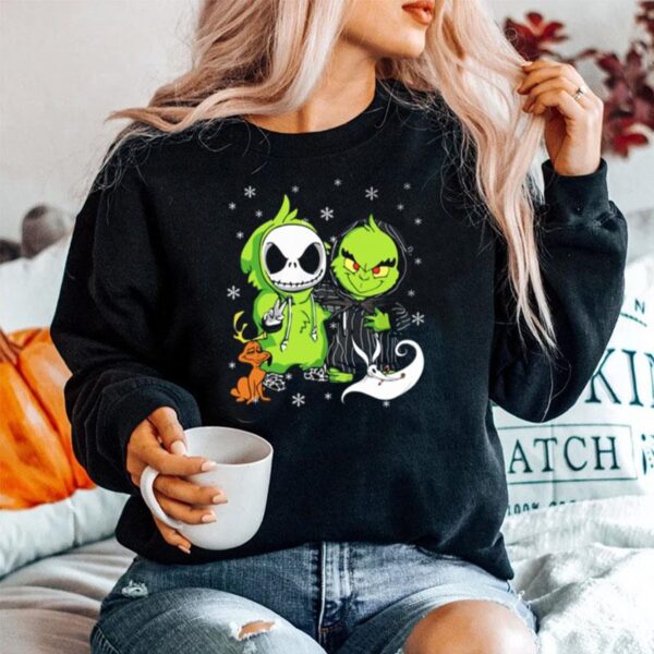 Baby Grinch And Baby Jack Skellington With Boo Christmas Sweater