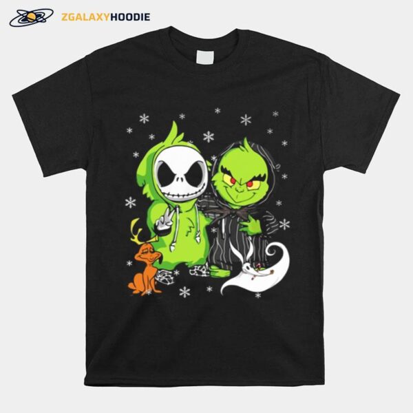 Baby Grinch And Baby Jack Skellington With Boo Christmas T-Shirt