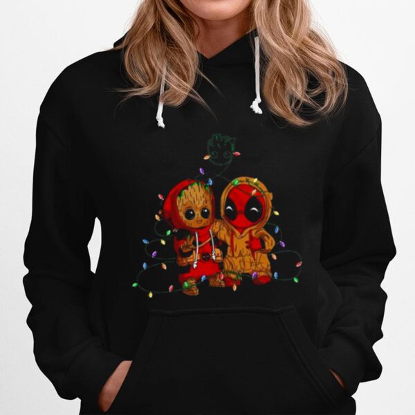 Baby Groot And Baby Deadpool Merry Christmas Light Hoodie