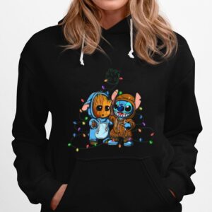 Baby Groot And Baby Stitch Merry Christmas Light Hoodie