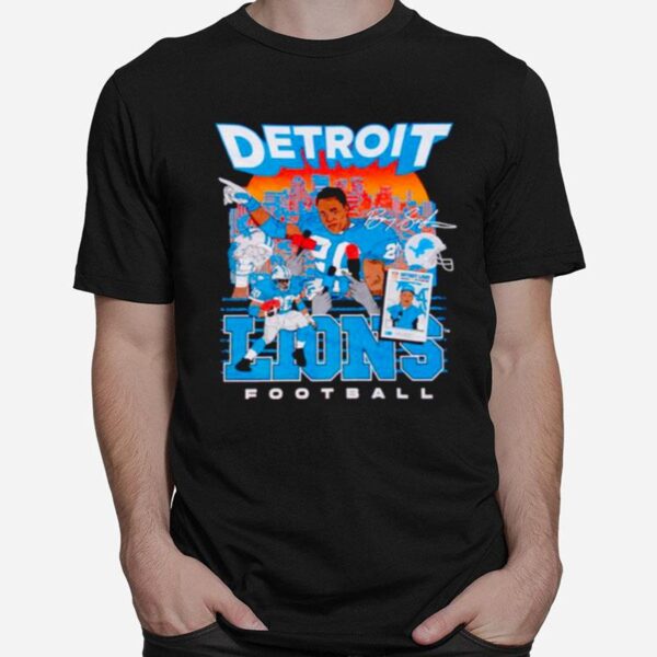 Barry Sanders Detroit Lions Football Signature T-Shirt