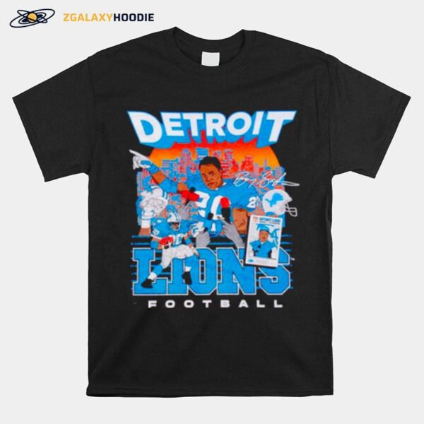 Barry Sanders Detroit Lions Football Signature T-Shirt