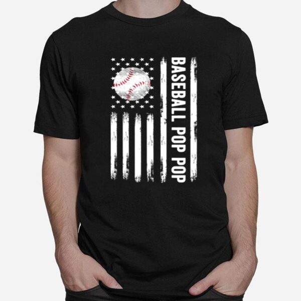 Baseball Pop Pop American Flag T-Shirt