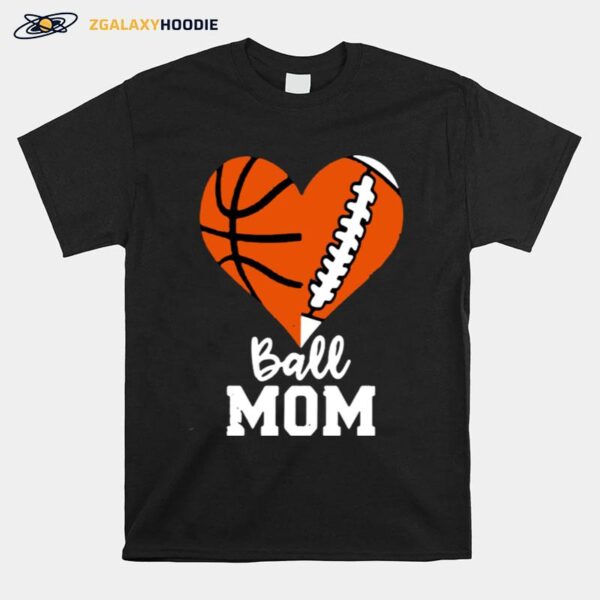 Baseketball And Baseball Heart Ball Mom T-Shirt