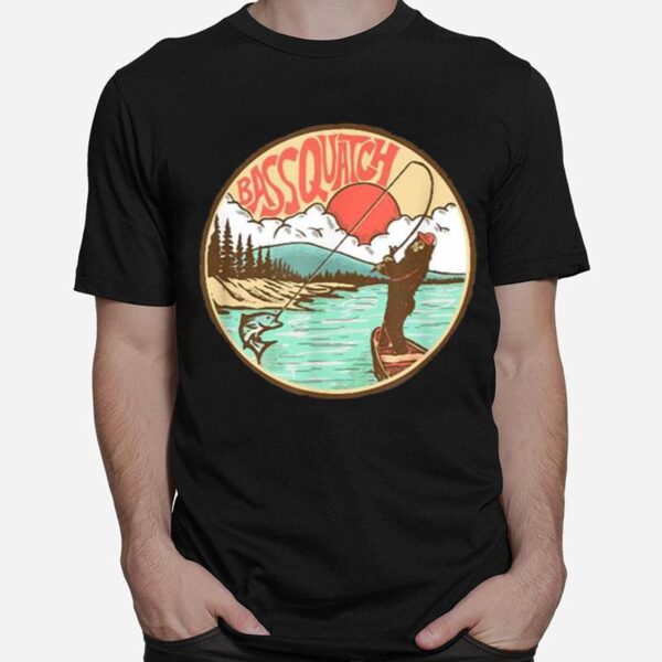 Bassquatch Bass Fishing Bigfoot On The Lake Sasquatch T-Shirt