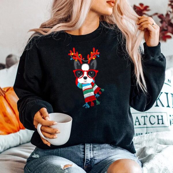 Boston Terrier Xmas Holidays Reindeer Christmas Lights Sweater
