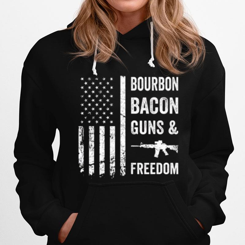 Bourbon Bacon Guns And Freedom Bbq Grill Drinking Usa Flag Hoodie
