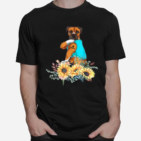 Boxer Sunflower Vintage Retro For Dog T-Shirt