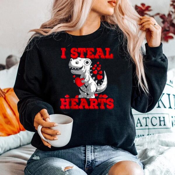 Boys Valentines Day Kids Dinosaur T Rex Lover I Steal Hearts Sweater