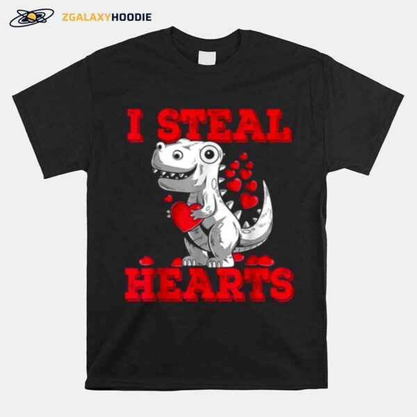 Boys Valentines Day Kids Dinosaur T Rex Lover I Steal Hearts T-Shirt