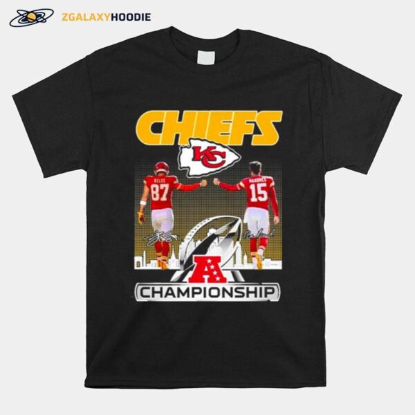 Chiefs Kelce 87 Mahomes 15 Signature Champions T-Shirt