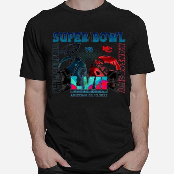 Chiefs Vs Eagles Super Bowl Lvii 2023 Game Final Matchup Helmet T-Shirt