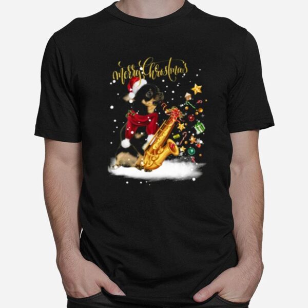 Chihuahua Saxophone Merry Christmas T-Shirt