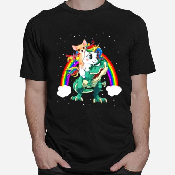 Chihuahua Unicorn Riding Dinosaur T Rex Funny Gift T-Shirt