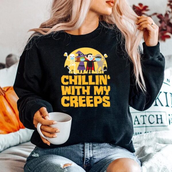 Chillin With My Creeps Funny Halloween Quarantine Sweater