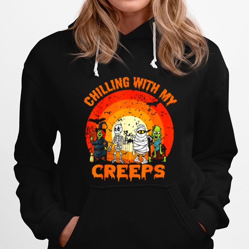 Chillin With My Creeps Halloween Humorous Sunset Hoodie