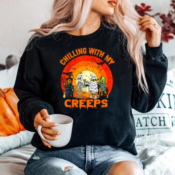 Chillin With My Creeps Halloween Humorous Sunset Sweater