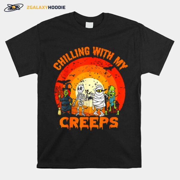 Chillin With My Creeps Halloween Humorous Sunset T-Shirt