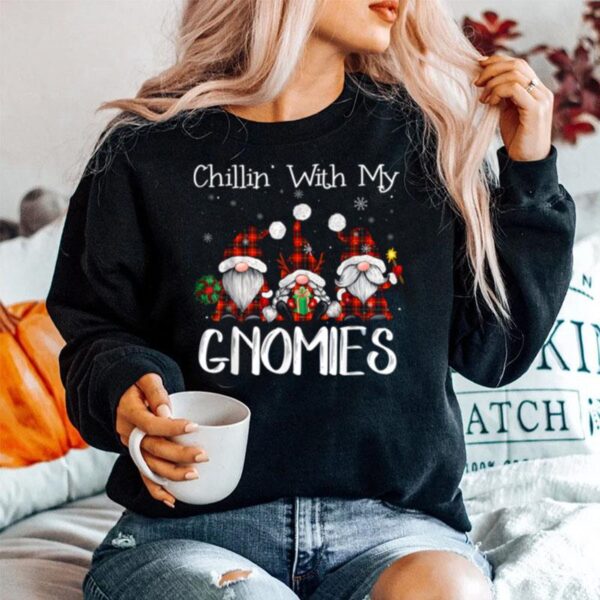 Chillin With My Gnomies Buffalo Red Plaid Christmas Gnome Sweater