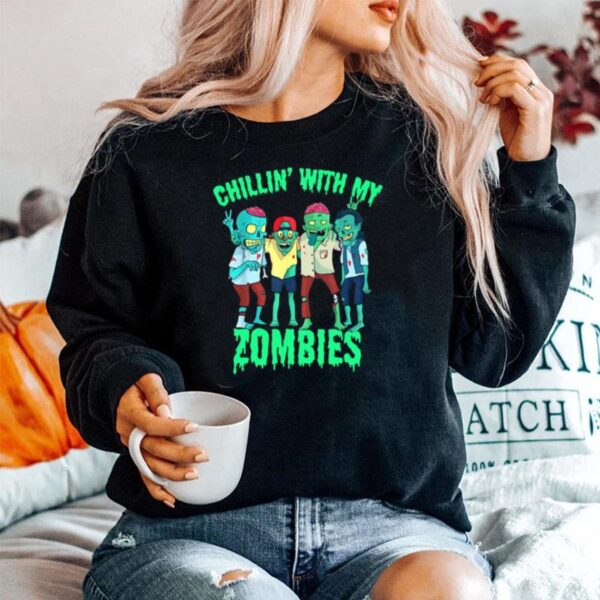 Chillin With My Zombies Halloween Boys Kids Zombie Sweater
