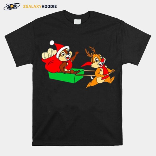 Chip And Dale On A Christmas Sleigh T-Shirt