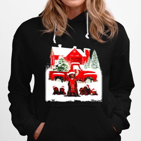 Chocolate Labrador Santa Hat Red Truck Tree Farm Christmas Hoodie