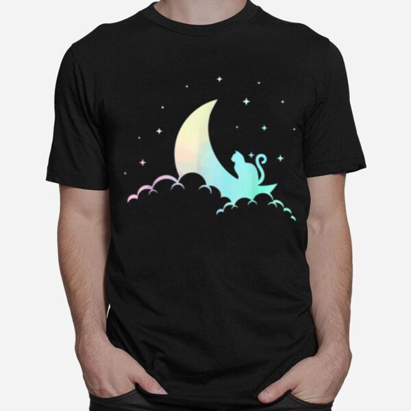 Crescent Moon Wicca Mystical Cat Pastel Goth T-Shirt