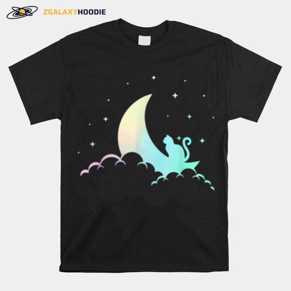 Crescent Moon Wicca Mystical Cat Pastel Goth T-Shirt