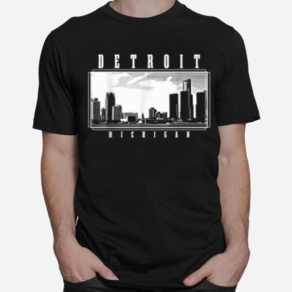 Detroit Skyline Michigan Pride Black T-Shirt