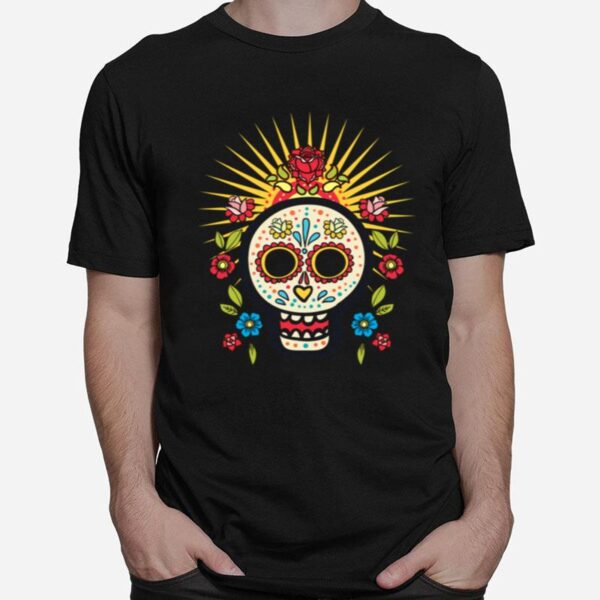 Dia De Los Muertos Day Of The Dead Sugar Skull Flower T-Shirt