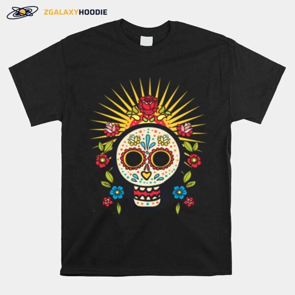 Dia De Los Muertos Day Of The Dead Sugar Skull Flower T-Shirt