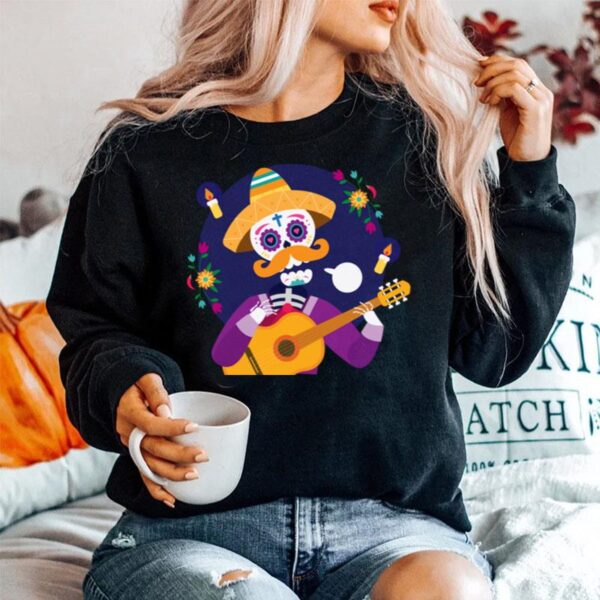 Dia De Muertos Day Of Dead Sugar Skeleton Play Guitar Sweater