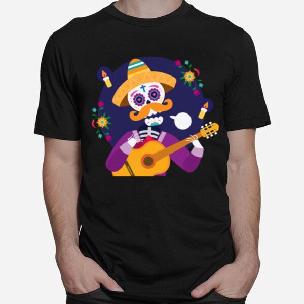 Dia De Muertos Day Of Dead Sugar Skeleton Play Guitar T-Shirt