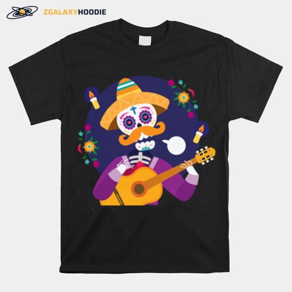 Dia De Muertos Day Of Dead Sugar Skeleton Play Guitar T-Shirt