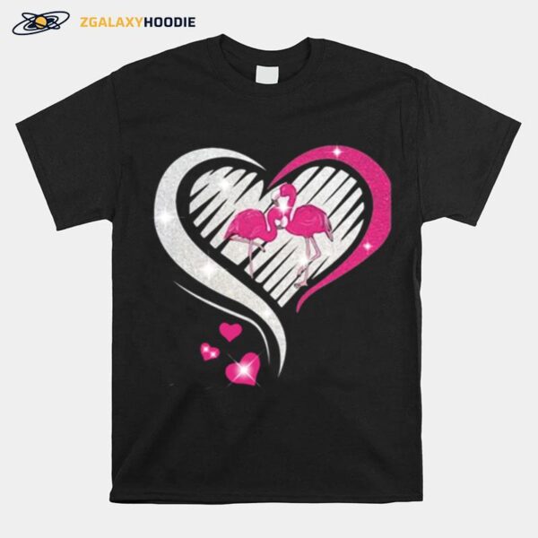 Diamond Heart Flamingos T-Shirt
